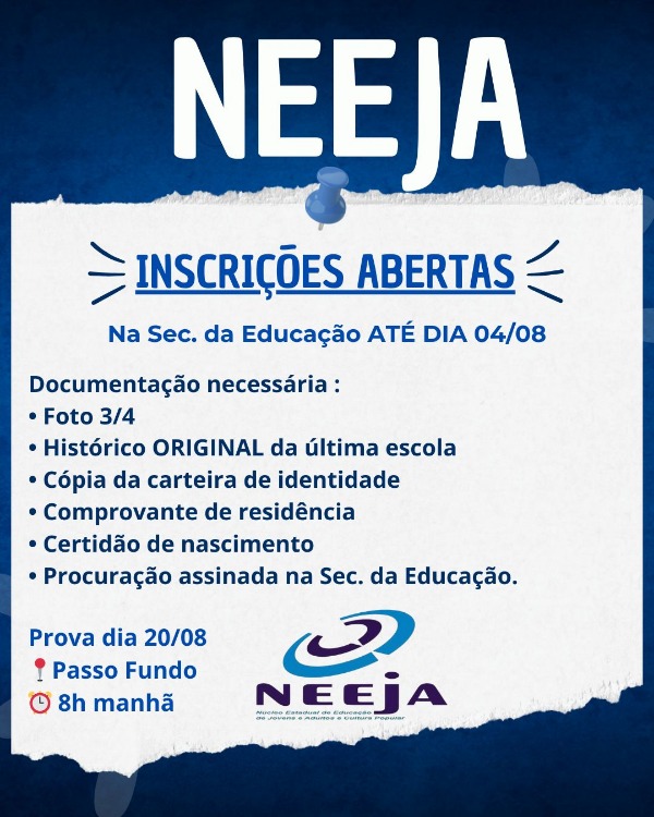 Oportunidade de Conclusão dos Estudos – Inscrições Abertas para o NEEJA